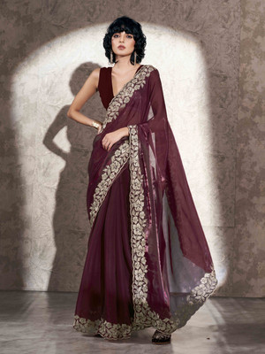Tikhi Imli Self Design Bollywood Organza Saree(Maroon)