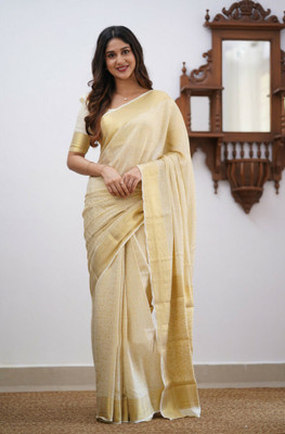 WOMENELEGENCE Embellished Banarasi Pure Silk Saree(White)