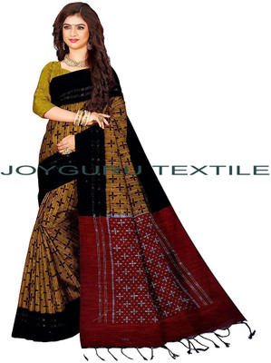 Joyguru Textile Printed Sambalpuri Cotton Blend Saree(Yellow)