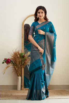 JATADHAR FAB Self Design Banarasi Jacquard Saree(Light Blue)
