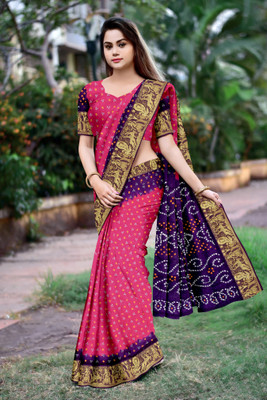 DHARMRAJ ENTERPRISE Woven Bandhani Art Silk Saree(Multicolor)