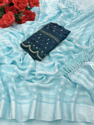 V AMAN FASHION Self Design Bollywood Chiffon Saree(Light Blue)