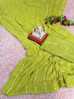 RK Creation Embellished Bollywood Georgette Saree(Light Green)