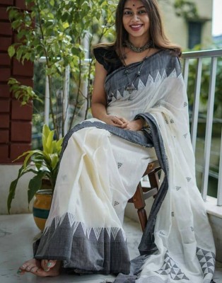 VADTALWALA Self Design, Woven Banarasi Cotton Linen Saree(White, Grey)