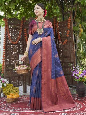 ANOUK Woven Kanjivaram Art Silk Saree(Dark Blue)