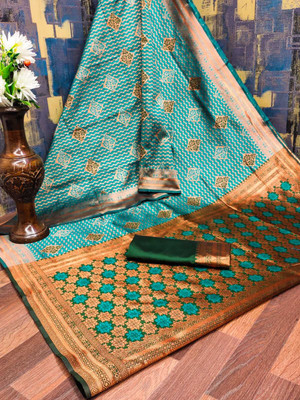signagraph Woven Kanjivaram Tussar Silk, Satin Saree(Pack of 2, Light Green)