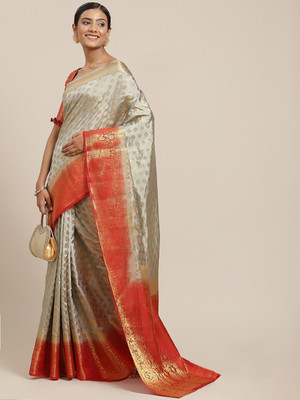 Divastri Woven Handloom Cotton Silk Saree(Grey)