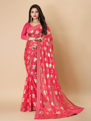 JAY AMBEY FABRICS Embellished Bollywood Lycra Blend Saree(Pink)