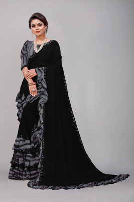 Georgette Saree Printed, Self Design, Dyed Bollywood Georgette, Chiffon Saree(Grey)