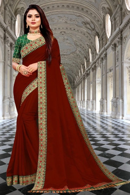 TRENDYRETRO Solid/Plain Daily Wear Art Silk Saree(Maroon)