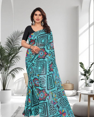 JAYAMENTERPRISE Digital Print, Self Design, Printed Bandhani Georgette Saree(Light Blue)