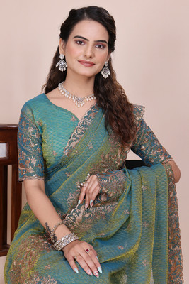 K 5 FASHION Embroidered Bollywood Tissue Saree(Green)