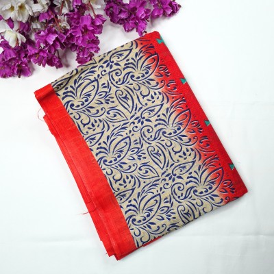 Sai Kripa Designer House Printed Daily Wear Cotton Blend Saree(Red, Blue)