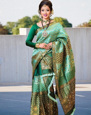 ROSEVILLA Applique Mekhela Chador Silk Blend Saree(Green)