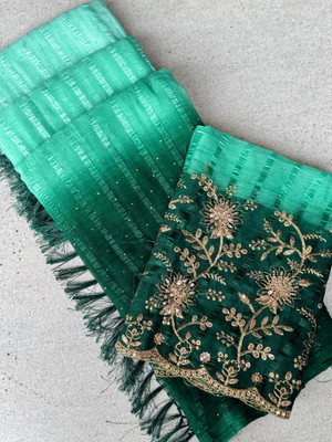 CHIVYA CREATION Embroidered, Embellished, Striped, Printed, Floral Print Daily Wear Chiffon Saree(Green)