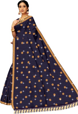 ZingMe Embroidered Bollywood Cotton Linen Saree(Dark Blue)