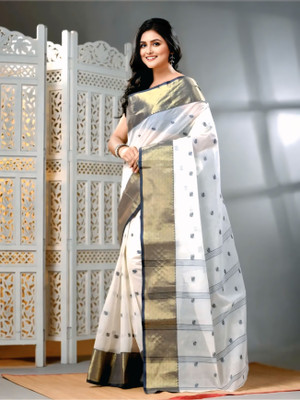 ROOTS Self Design, Woven Tant Pure Cotton Saree(Green)