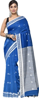 crochetin Woven Handloom Cotton Blend Saree(Blue, White)