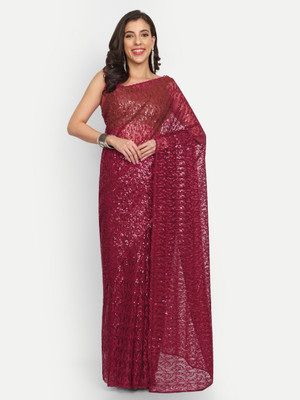 lts label tripti saxena Embroidered Bollywood Net Saree(Maroon)