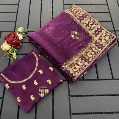 EthnicAura Embroidered Bollywood Jimmy choo Saree(Purple)