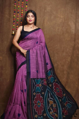 ANU INDIAN FASHION Woven Handloom Cotton Blend Saree(Pink)