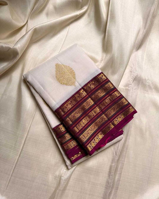 Aayna Store Self Design Banarasi Jacquard Saree(White)