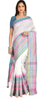 Radha Krishna Saree Woven Handloom Pure Cotton Saree(White)
