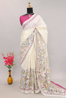 Kjs Printed Kalamkari Cotton Blend Saree(Multicolor)