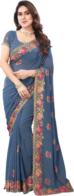 KHRITI FAB Floral Print Bollywood Georgette Saree(Grey)