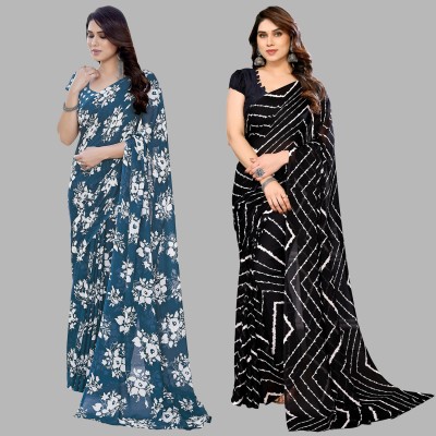 kashvi sarees Printed Daily Wear Georgette Saree(Pack of 2, Dark Green, Green)