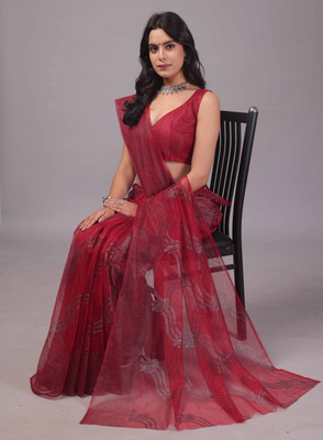 SROLY Embellished Bollywood Net Saree(Maroon)