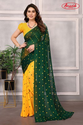 Anand Sarees Polka Print Bollywood Georgette Saree(Green)