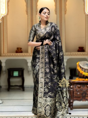 Manasvi Enterprise Woven Bollywood Silk Blend Saree(Black)