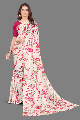 RoyalStittch Floral Print, Printed Daily Wear Georgette Saree(Multicolor, Grey)