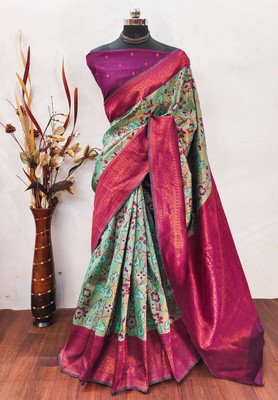 Gajal Self Design Kanjivaram Art Silk, Pure Silk Saree(Light Blue)