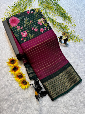 Anuradha Enterprise Floral Print, Striped, Woven Mysore Silk Blend Saree(Multicolor)