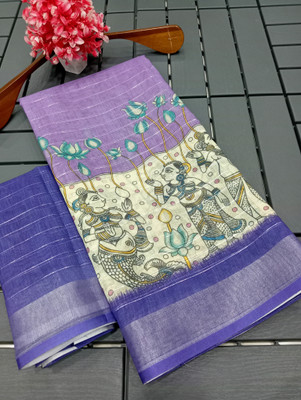 ASHTA Digital Print Kanjivaram Pure Cotton, Cotton Linen Saree(Blue)