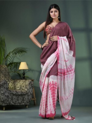 Sia Saree Bazaar Printed Handloom Pure Cotton Saree(White, Maroon)