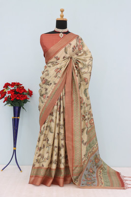 AnkitaFabrics Digital Print Mysore Art Silk Saree(Beige)