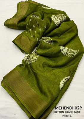 Dhanlaxmi CreationLLP Woven Hand Batik Handloom Cotton Blend, Crepe Saree(Green)