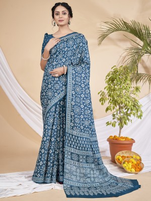 Ratnavati Printed Bandhani Silk Blend Saree(Dark Blue)