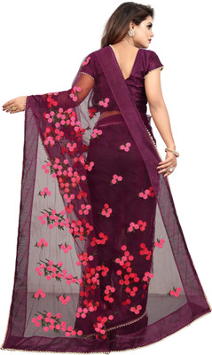Elegance Avenue Floral Print Bollywood Net Saree(Purple)