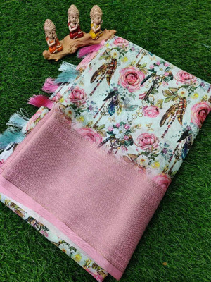 J6 Designers Floral Print Bollywood Cotton Blend Saree(Multicolor)