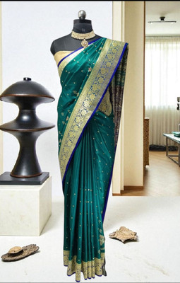 HouseOfCommon Woven Banarasi Handloom Silk Blend Saree(Light Green)