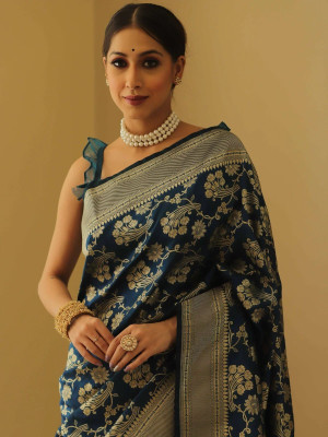 Divastri Woven Kanjivaram Pure Silk, Art Silk Saree(Light Blue)