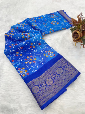 ZARISTACREATION Printed Bollywood Dupion Silk Saree(Pack of 2, Blue)