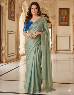 HouseOfCommon Embellished Bollywood Chiffon Saree(Blue)