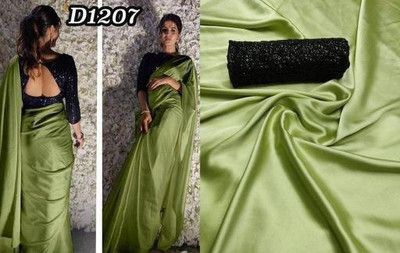 Arpita Fashion Solid/Plain Bollywood Satin Saree(Light Green)