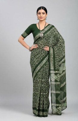 MADHAV Printed Bollywood Cotton Linen Saree(Green)