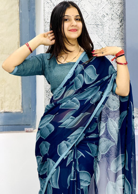 TELIRAJ.FASHION. Printed Bollywood Georgette Saree(Dark Blue)